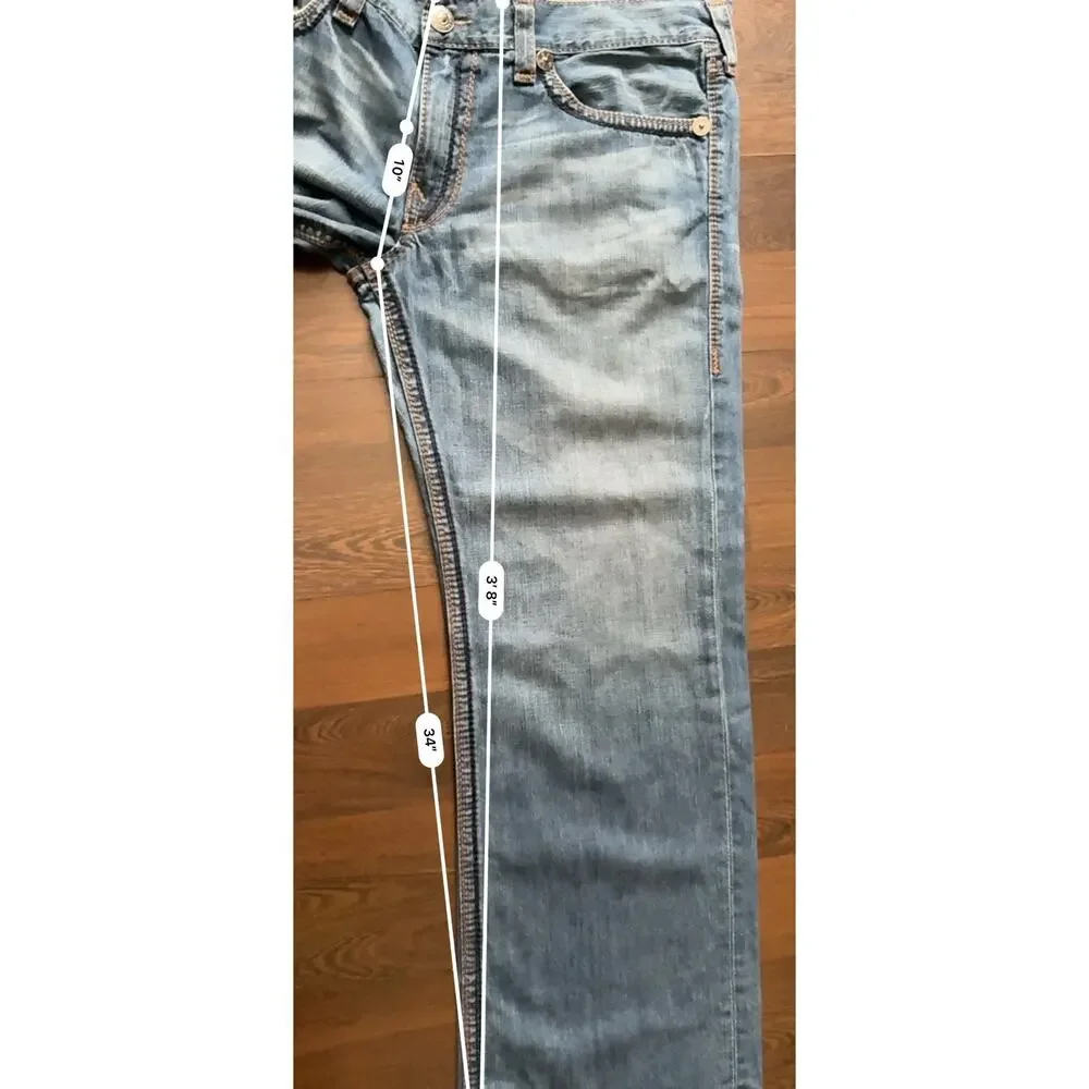 Vtg True Religion Big T Jeans 42x35 Faded Light Blue Flap Pocket Bootcut USA